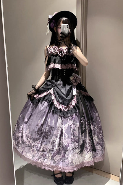 Gothic Lolita Skirt - Angel Garden, 2 Colors, Printed, Sweet Style, Bow Detail - additional product view 12