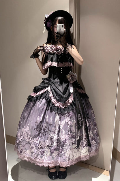 Gothic Lolita Skirt - Angel Garden, 2 Colors, Printed, Sweet Style, Bow Detail - additional product view 13