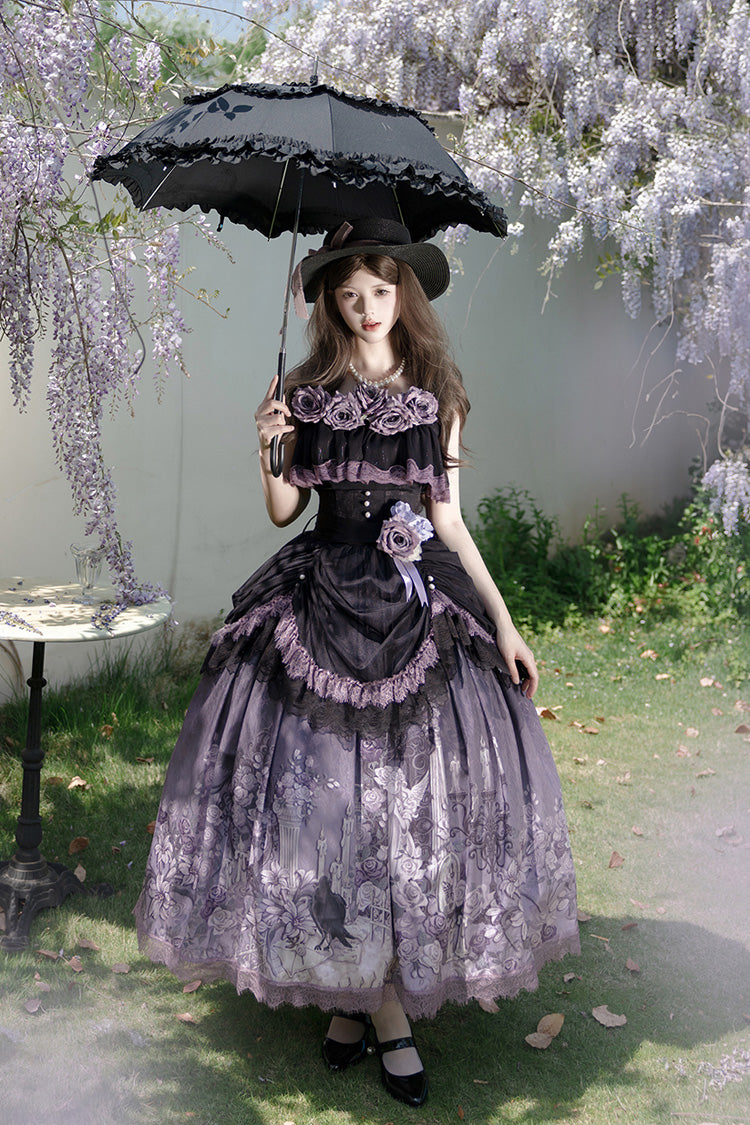 Gothic Lolita Skirt - Angel Garden, 2 Colors, Printed, Sweet Style, Bow Detail - main product image