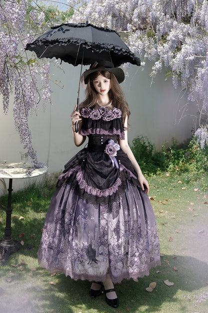Gothic Lolita Skirt - Angel Garden, 2 Colors, Printed, Sweet Style, Bow Detail - main product image