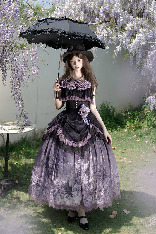 Gothic Lolita Skirt - Angel Garden, 2 Colors, Printed, Sweet Style, Bow Detail - main product image