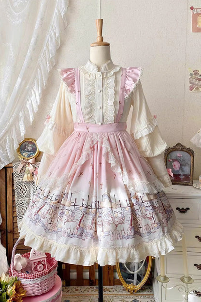 Gothic Lolita Skirt - Angel Lamb, 3 Colors, Bow Detail, Ruffled, Printed - additional product view 2