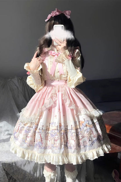 Gothic Lolita Skirt - Angel Lamb, 3 Colors, Bow Detail, Ruffled, Printed - additional product view 4