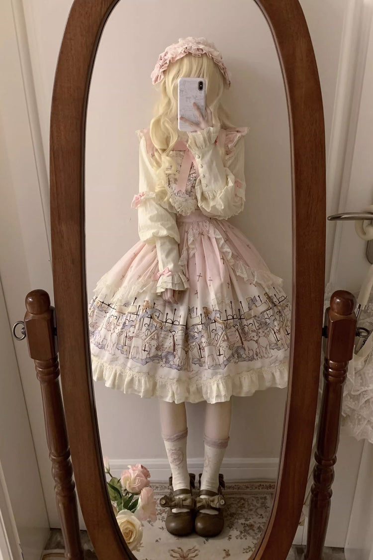 Gothic Lolita Skirt - Angel Lamb, 3 Colors, Bow Detail, Ruffled, Printed - additional product view 7
