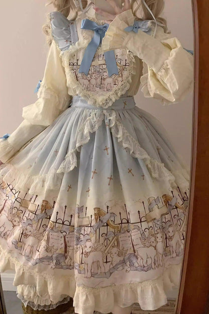 Gothic Lolita Skirt - Angel Lamb, 3 Colors, Bow Detail, Ruffled, Printed - additional product view 8