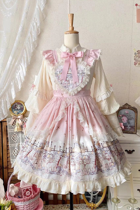 Gothic Lolita Skirt - Angel Lamb, 3 Colors, Bow Detail, Ruffled, Printed - main product image