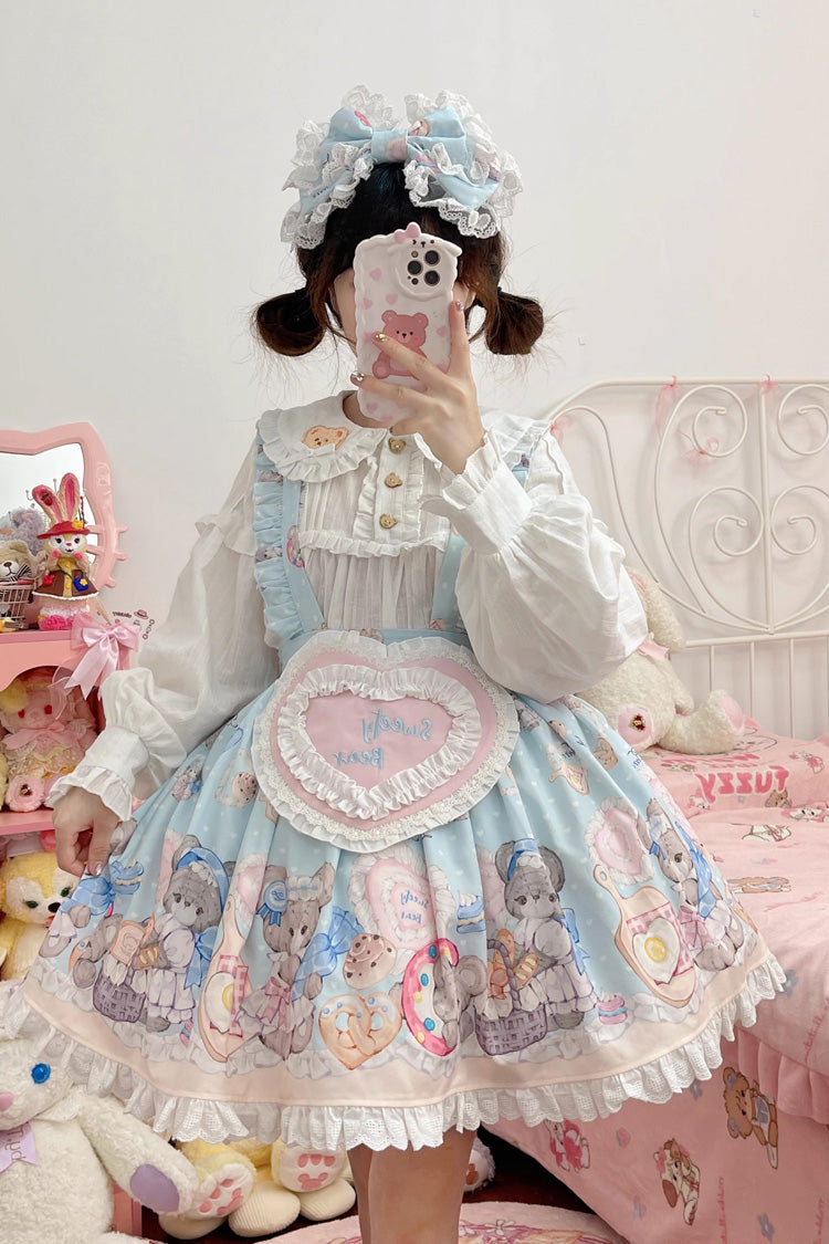 Gothic Lolita Skirt - Baked Bear Print, Blue, Ruffled, Printed, Sweet Style - additional product view 3
