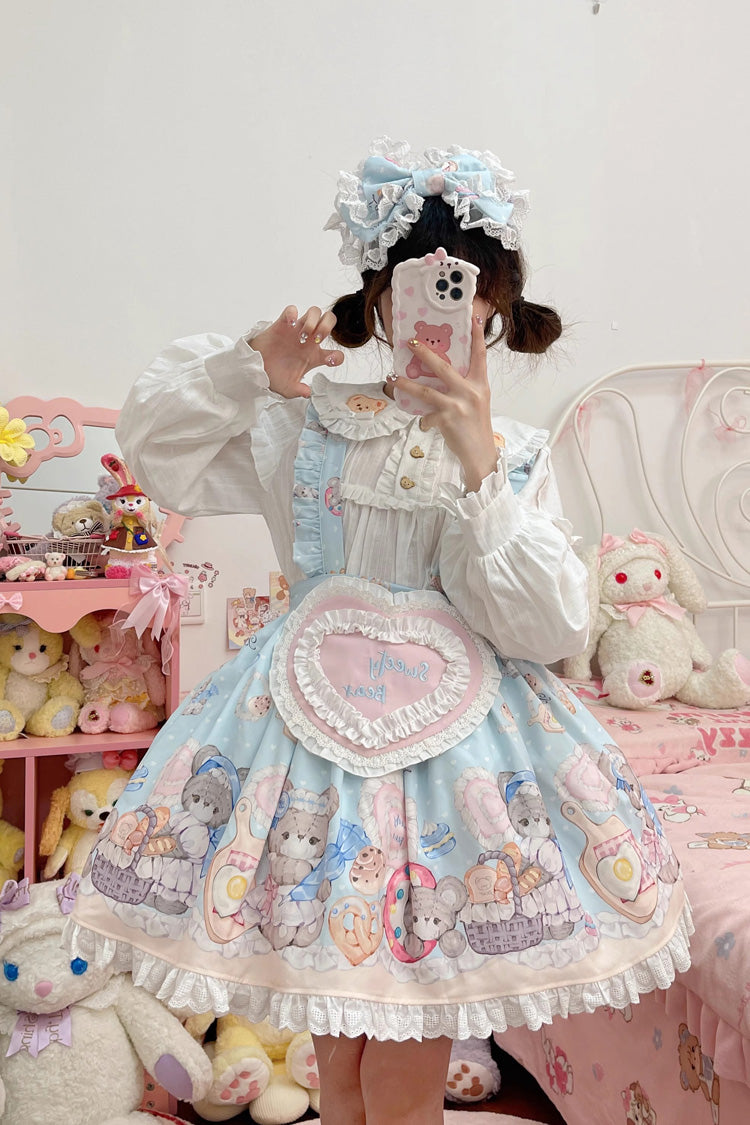 Gothic Lolita Skirt - Baked Bear Print, Blue, Ruffled, Printed, Sweet Style - additional product view 4