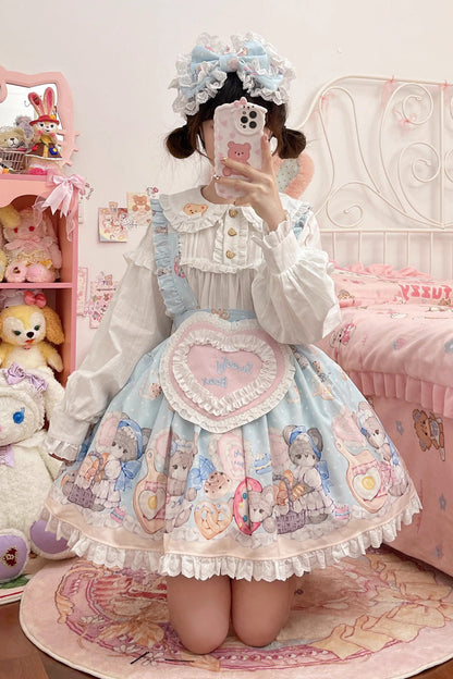 Gothic Lolita Skirt - Baked Bear Print, Blue, Ruffled, Printed, Sweet Style - additional product view 5