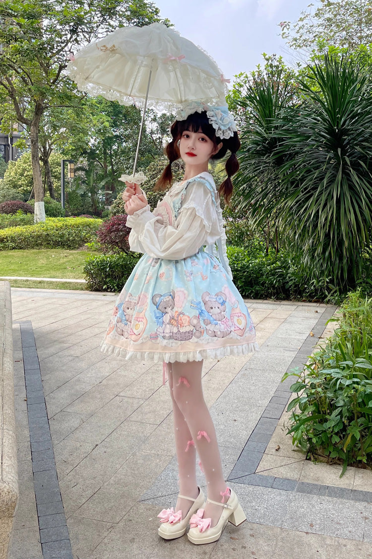 Gothic Lolita Skirt - Baked Bear Print, Blue, Ruffled, Printed, Sweet Style - additional product view 6