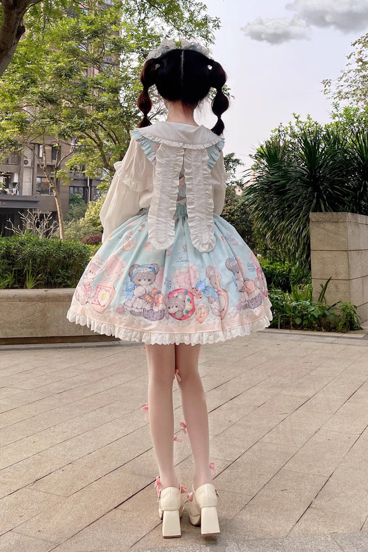 Gothic Lolita Skirt - Baked Bear Print, Blue, Ruffled, Printed, Sweet Style - additional product view 7