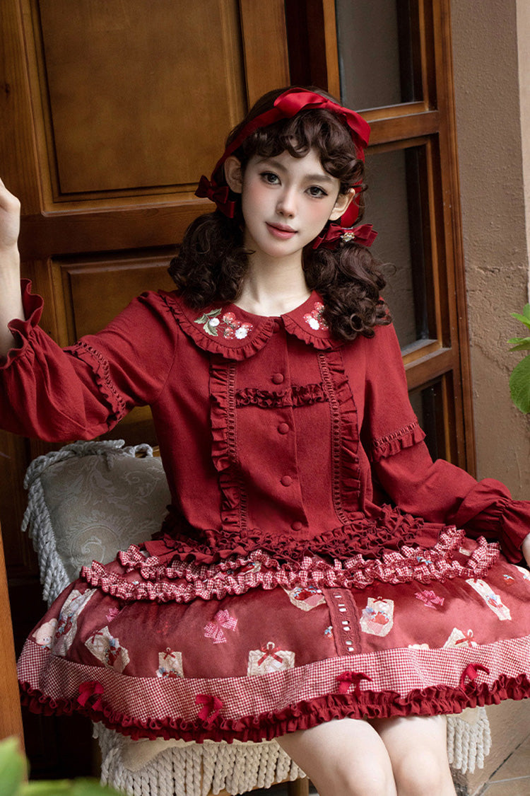 Gothic Lolita Skirt - Bell Strawberry Farm, Red, Embroidered, Sweet Style, Ruffled - additional product view 4
