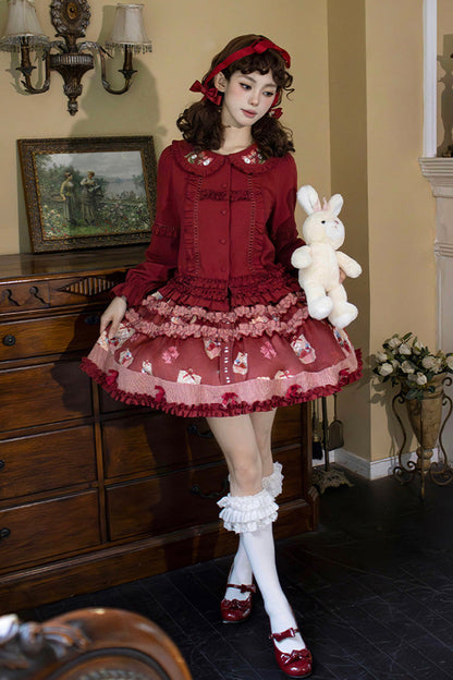 Gothic Lolita Skirt - Bell Strawberry Farm, Red, Embroidered, Sweet Style, Ruffled - main product image