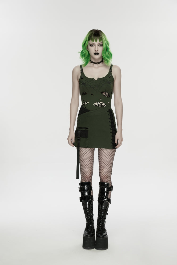 Gothic Lolita Skirt - Black/green Lace-up Slim, 2 Colors, Zipper Detail, Women's Style - additional product view 2