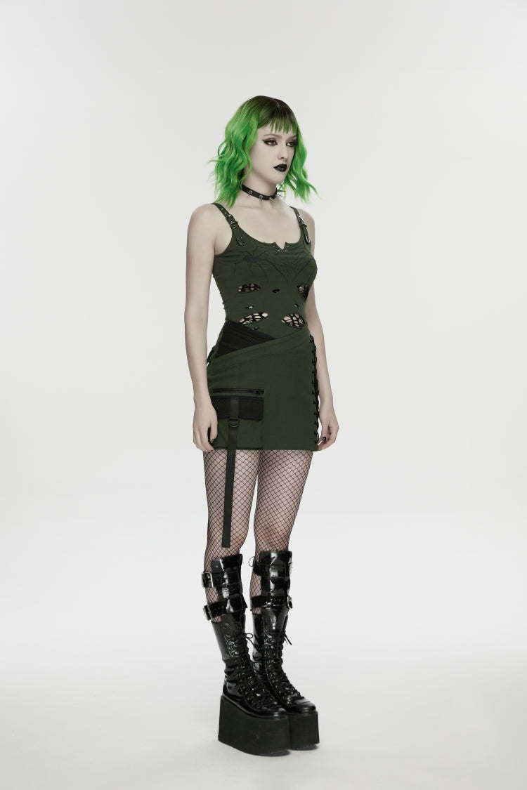 Gothic Lolita Skirt - Black/green Lace-up Slim, 2 Colors, Zipper Detail, Women's Style - additional product view 3