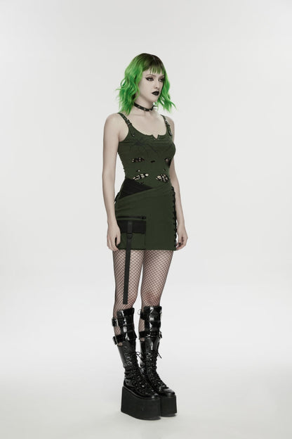 Gothic Lolita Skirt - Black/green Lace-up Slim, 2 Colors, Zipper Detail, Women's Style - additional product view 3