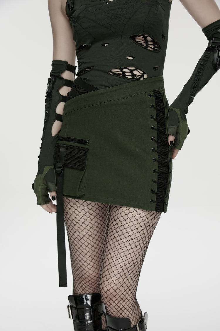 Gothic Lolita Skirt - Black/green Lace-up Slim, 2 Colors, Zipper Detail, Women's Style - additional product view 4