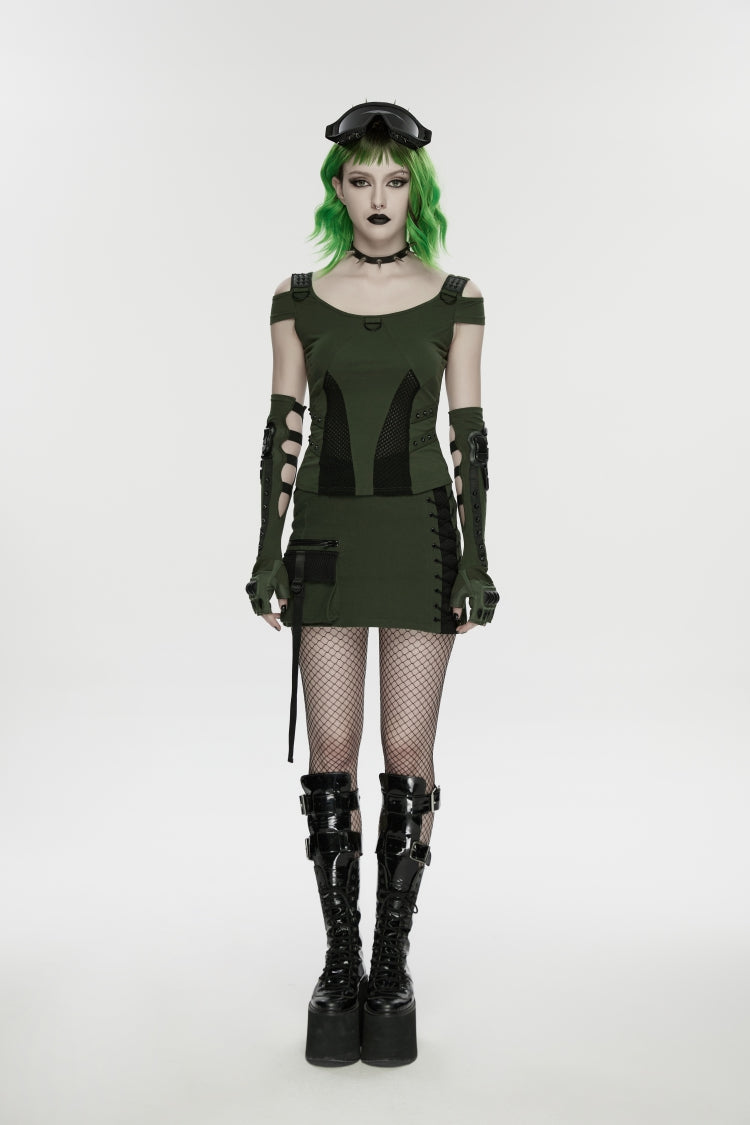 Gothic Lolita Skirt - Black/green Lace-up Slim, 2 Colors, Zipper Detail, Women's Style - additional product view 5