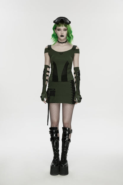 Gothic Lolita Skirt - Black/green Lace-up Slim, 2 Colors, Zipper Detail, Women's Style - additional product view 5