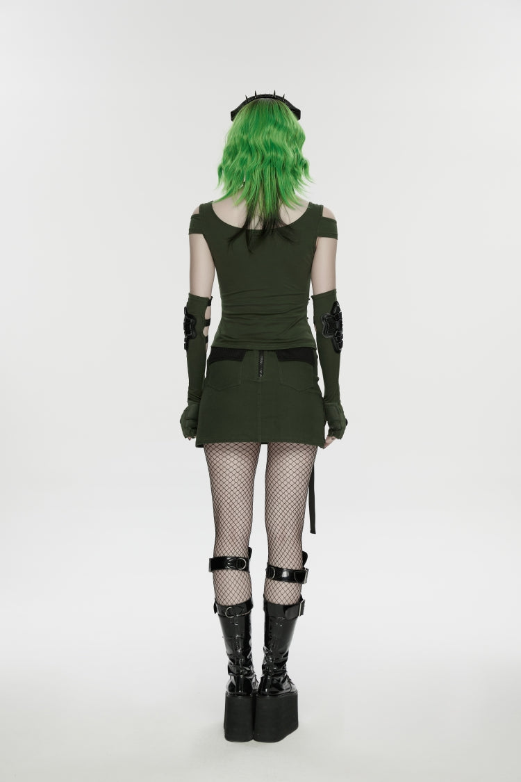 Gothic Lolita Skirt - Black/green Lace-up Slim, 2 Colors, Zipper Detail, Women's Style - additional product view 6