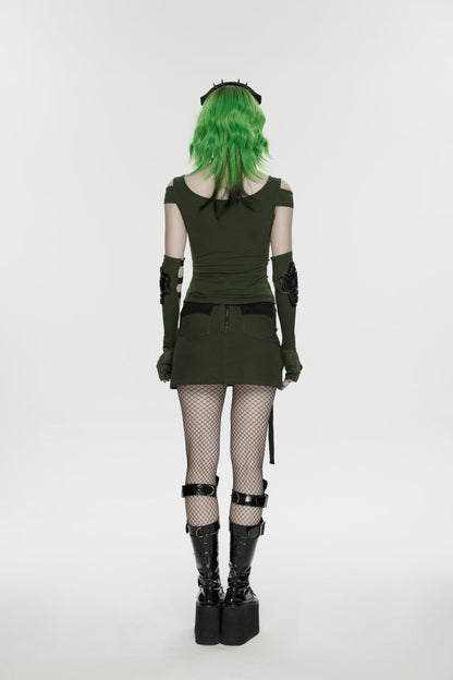 Gothic Lolita Skirt - Black/green Lace-up Slim, 2 Colors, Zipper Detail, Women's Style - additional product view 6