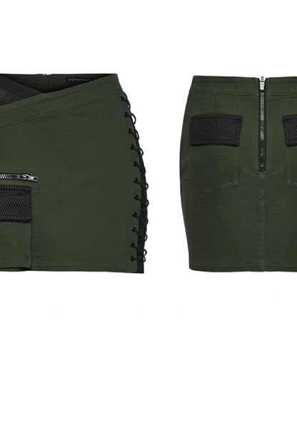 Gothic Lolita Skirt - Black/green Lace-up Slim, 2 Colors, Zipper Detail, Women's Style - additional product view 7