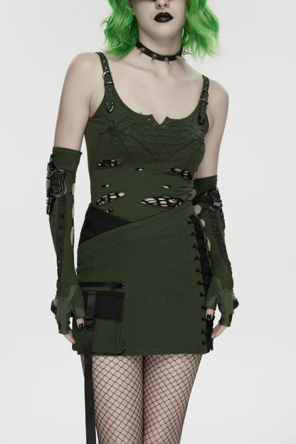 Gothic Lolita Skirt - Black/green Lace-up Slim, 2 Colors, Zipper Detail, Women's Style - additional product view 9
