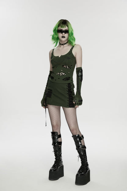 Gothic Lolita Skirt - Black/green Lace-up Slim, 2 Colors, Zipper Detail, Women's Style - main product image