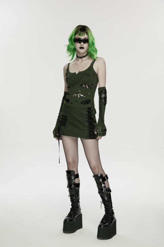 Gothic Lolita Skirt - Black/green Lace-up Slim, 2 Colors, Zipper Detail, Women's Style - main product image