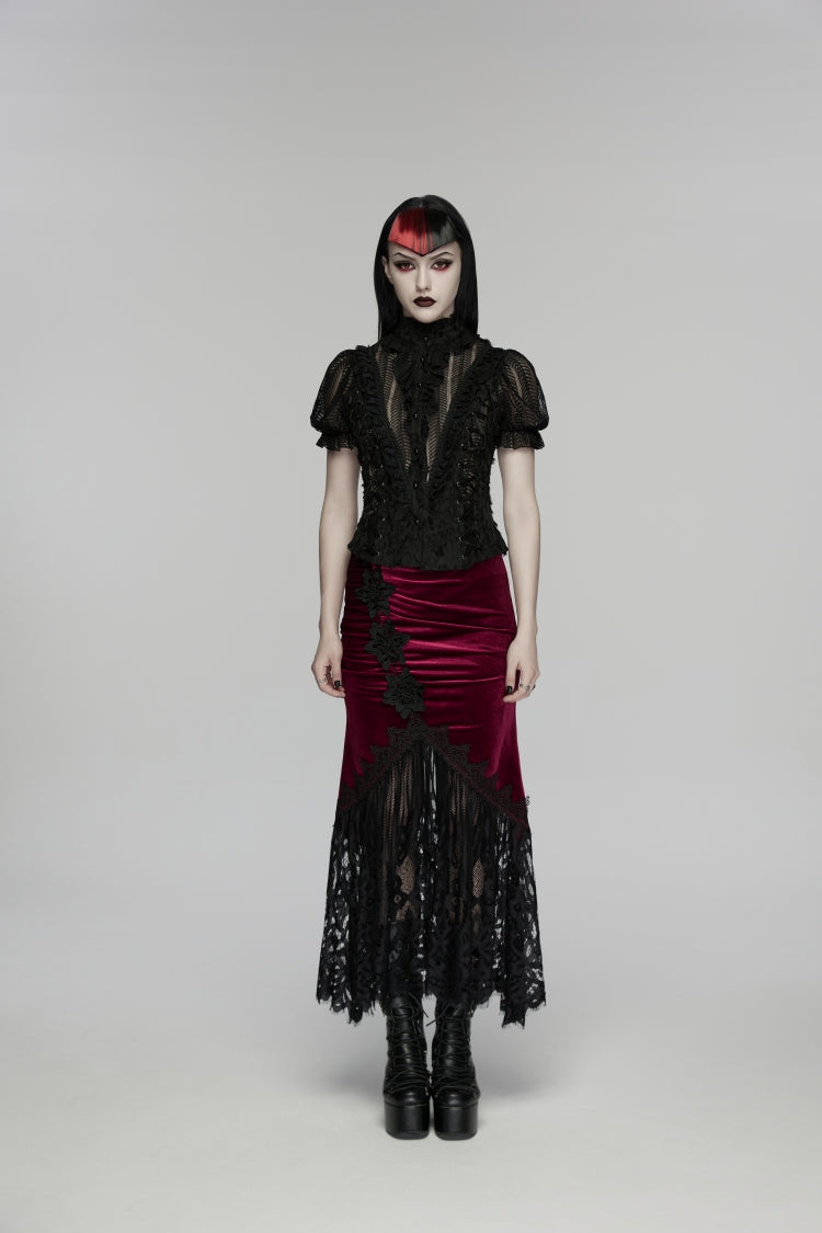 Gothic Lolita Skirt - Black/red, 2 Colors, Fishtail Silhouette, Women's Style, Embroidered - additional product view 2