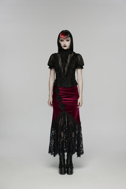 Gothic Lolita Skirt - Black/red, 2 Colors, Fishtail Silhouette, Women's Style, Embroidered - additional product view 2