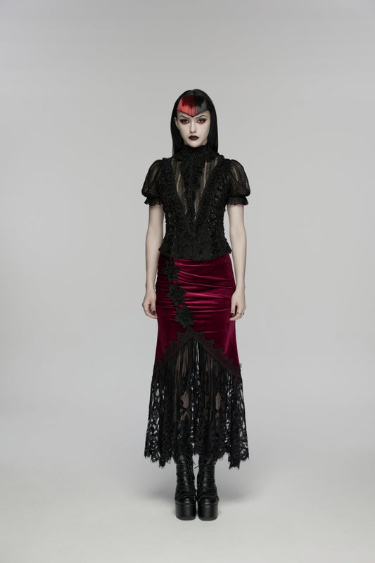 Gothic Lolita Skirt - Black/red, 2 Colors, Fishtail Silhouette, Women's Style, Embroidered - additional product view 2