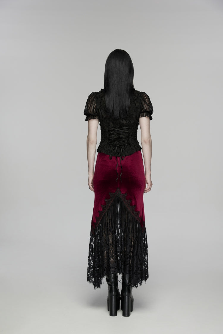 Gothic Lolita Skirt - Black/red, 2 Colors, Fishtail Silhouette, Women's Style, Embroidered - additional product view 3