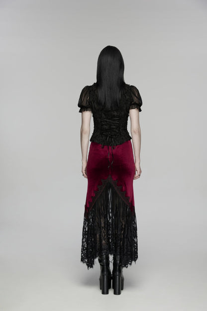 Gothic Lolita Skirt - Black/red, 2 Colors, Fishtail Silhouette, Women's Style, Embroidered - additional product view 3