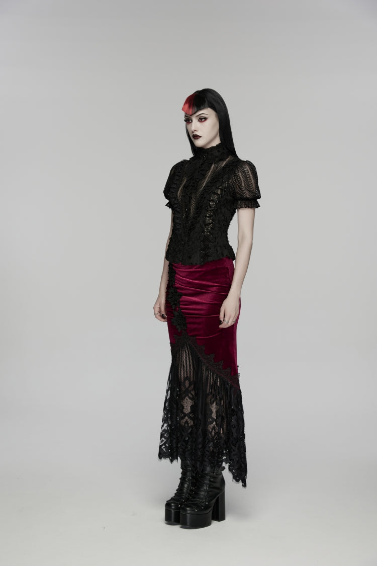 Gothic Lolita Skirt - Black/red, 2 Colors, Fishtail Silhouette, Women's Style, Embroidered - additional product view 4