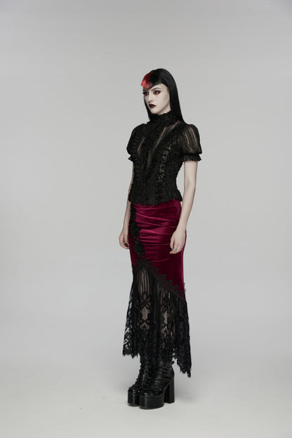 Gothic Lolita Skirt - Black/red, 2 Colors, Fishtail Silhouette, Women's Style, Embroidered - additional product view 4