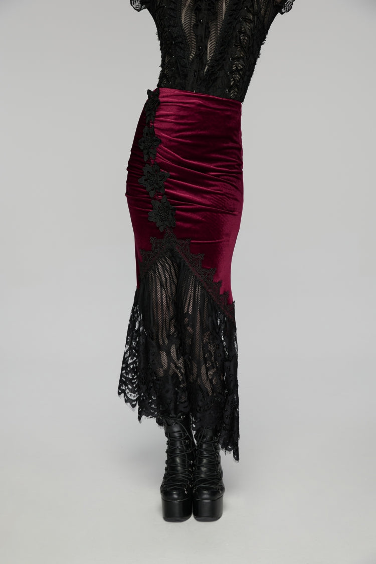 Gothic Lolita Skirt - Black/red, 2 Colors, Fishtail Silhouette, Women's Style, Embroidered - additional product view 5