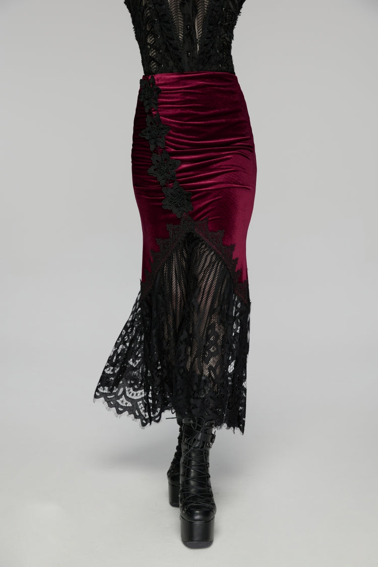 Gothic Lolita Skirt - Black/red, 2 Colors, Fishtail Silhouette, Women's Style, Embroidered - additional product view 6