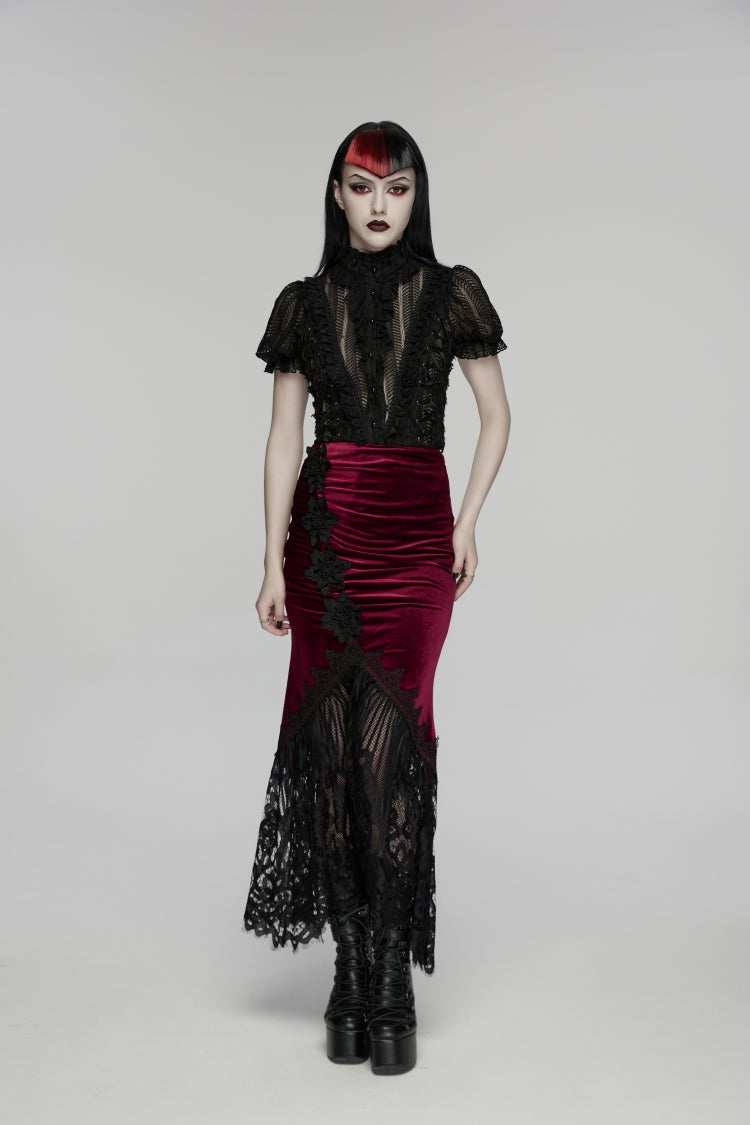 Gothic Lolita Skirt - Black/red, 2 Colors, Fishtail Silhouette, Women's Style, Embroidered - main product image