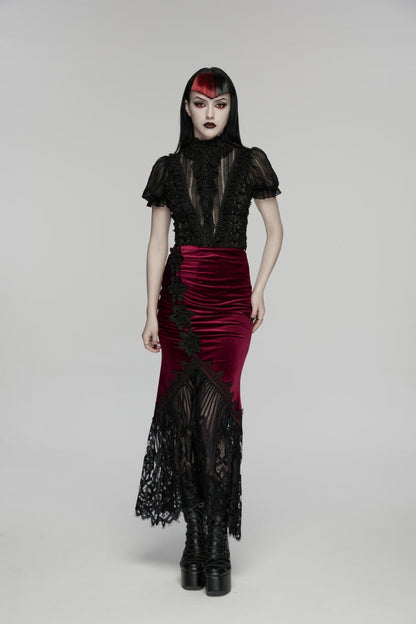 Gothic Lolita Skirt - Black/red, 2 Colors, Fishtail Silhouette, Women's Style, Embroidered - main product image