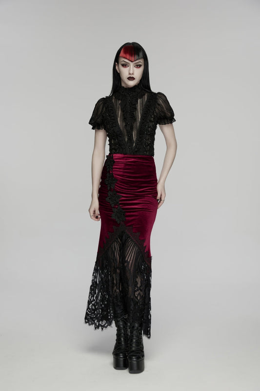 Gothic Lolita Skirt - Black/red, 2 Colors, Fishtail Silhouette, Women's Style, Embroidered - main product image