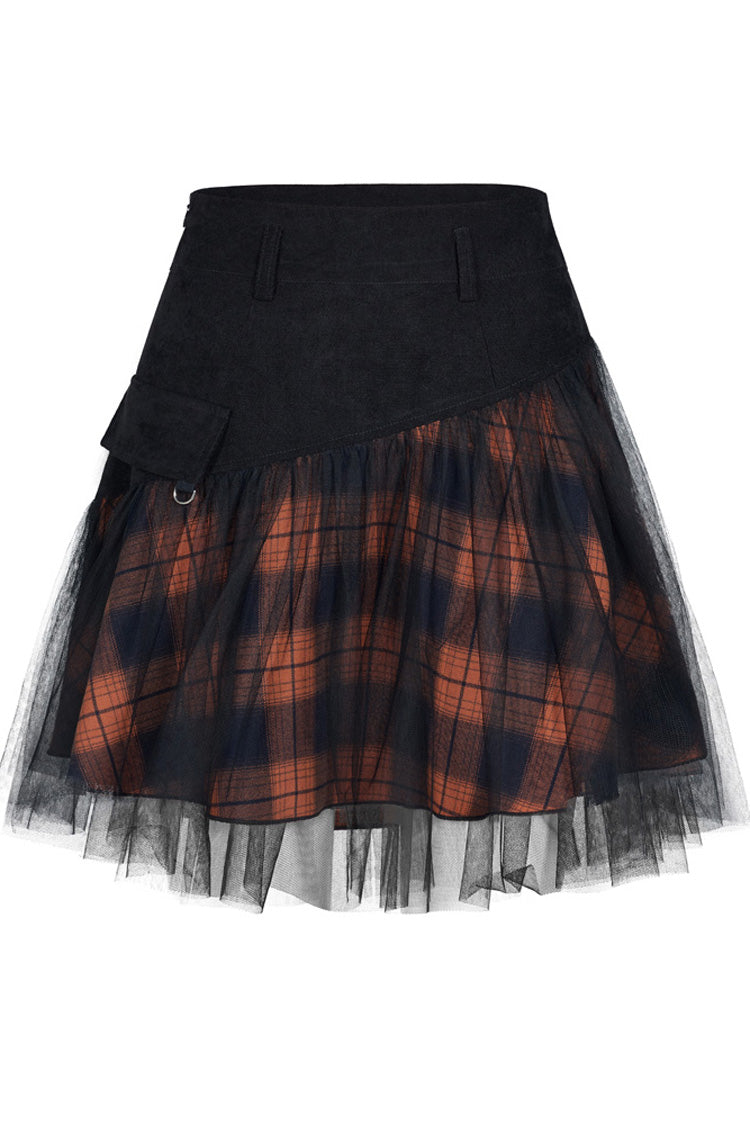Gothic Lolita Skirt - Black/red, 2 Colors, Plaid, Short Length, Buckle Detail - additional product view 4