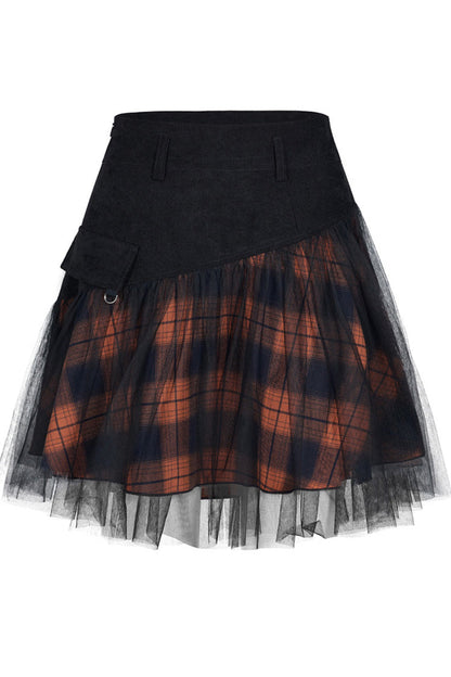Gothic Lolita Skirt - Black/red, 2 Colors, Plaid, Short Length, Buckle Detail - additional product view 4