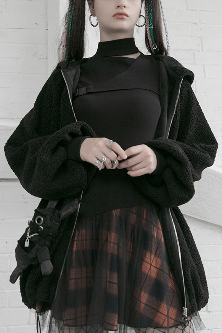 Gothic Lolita Skirt - Black/red, 2 Colors, Plaid, Short Length, Buckle Detail - main product image