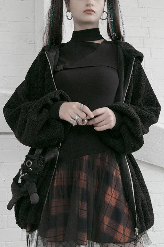 Gothic Lolita Skirt - Black/red, 2 Colors, Plaid, Short Length, Buckle Detail - main product image