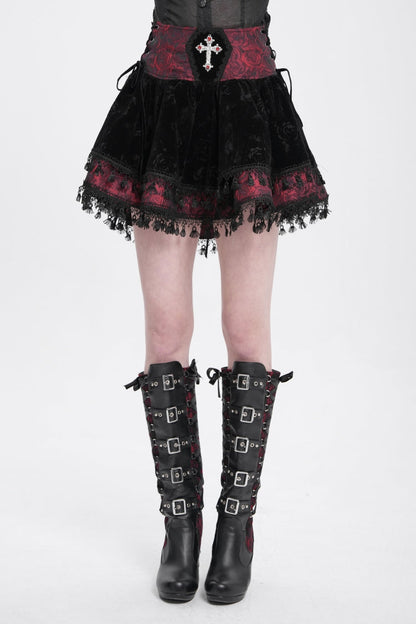 Gothic Lolita Skirt - Black/red, 2 Colors, Women's Style, Cross Detail, Printed - additional product view 2
