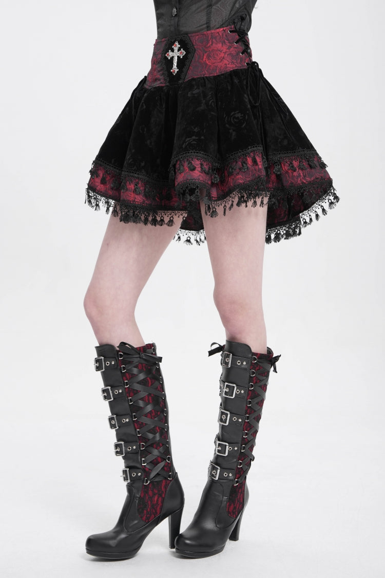 Gothic Lolita Skirt - Black/red, 2 Colors, Women's Style, Cross Detail, Printed - additional product view 3