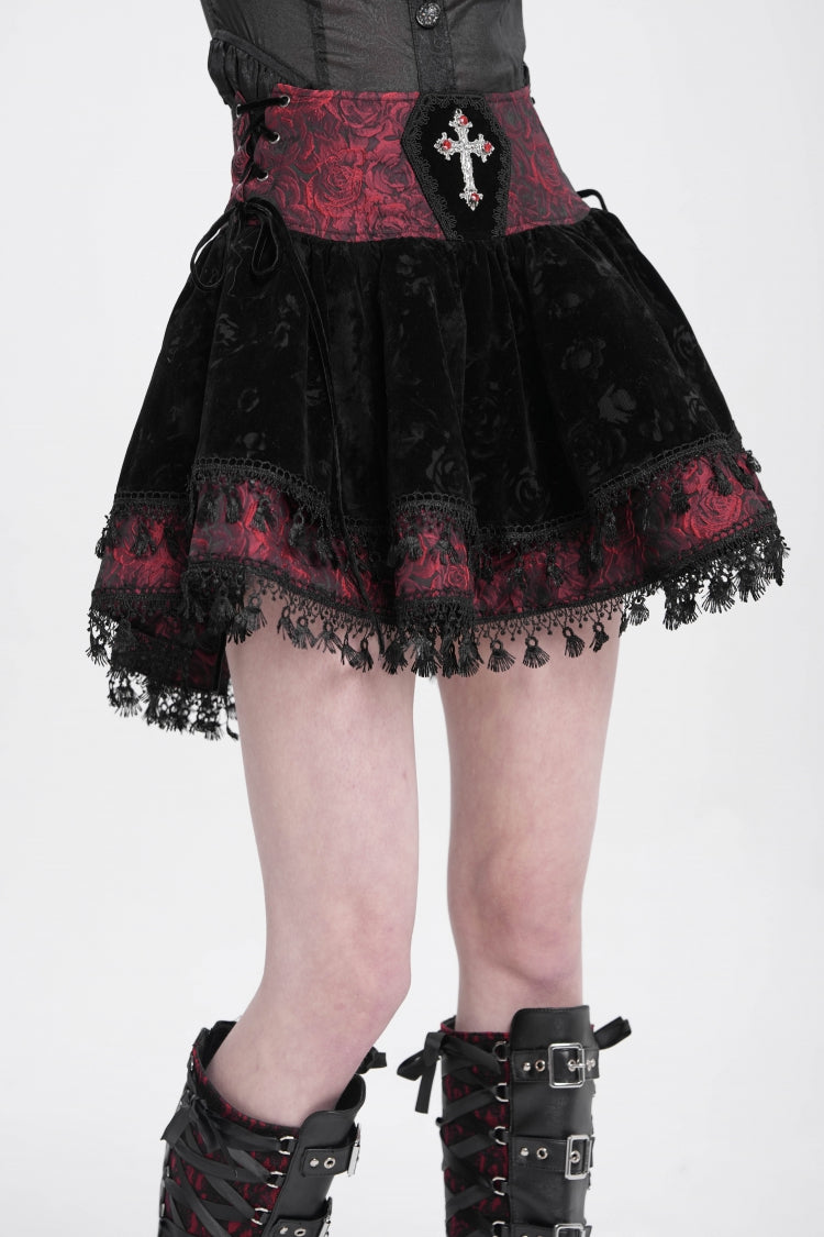 Gothic Lolita Skirt - Black/red, 2 Colors, Women's Style, Cross Detail, Printed - additional product view 4