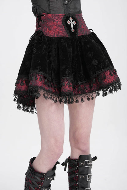 Gothic Lolita Skirt - Black/red, 2 Colors, Women's Style, Cross Detail, Printed - additional product view 4
