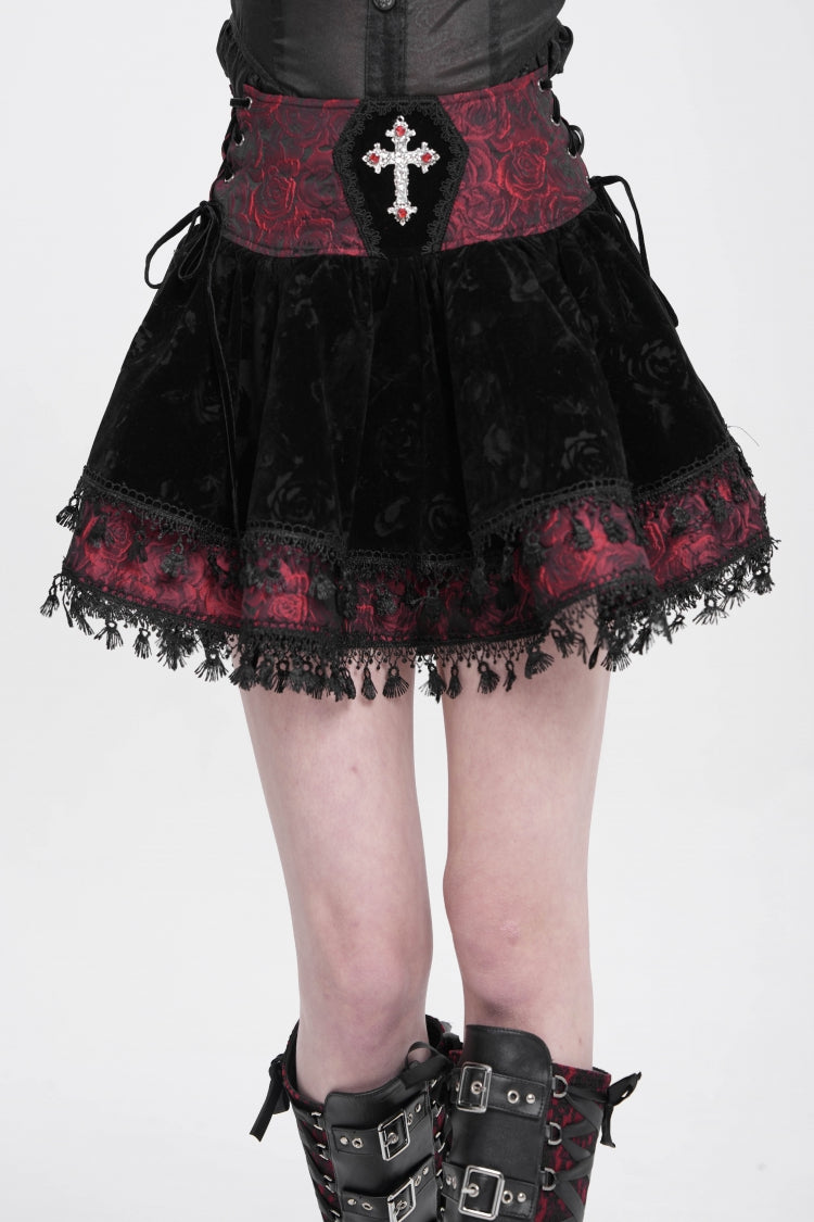 Gothic Lolita Skirt - Black/red, 2 Colors, Women's Style, Cross Detail, Printed - additional product view 5